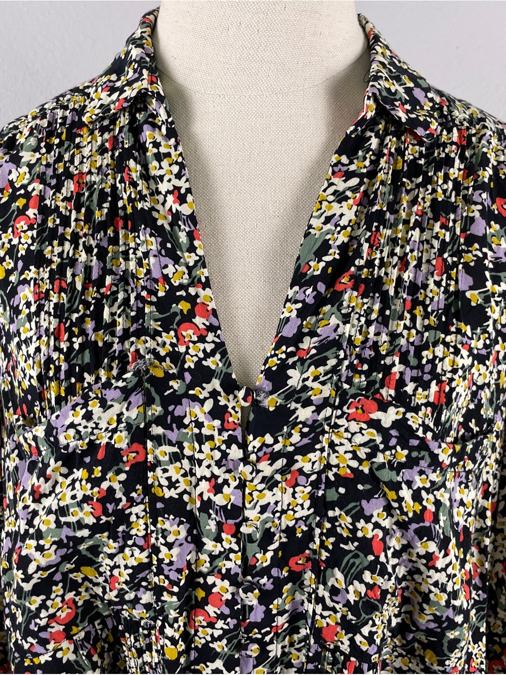 Maeve Anthropologie Matilda Black Floral Long Sleeve Button-up Blouse Size Large - Picture 4 of 10